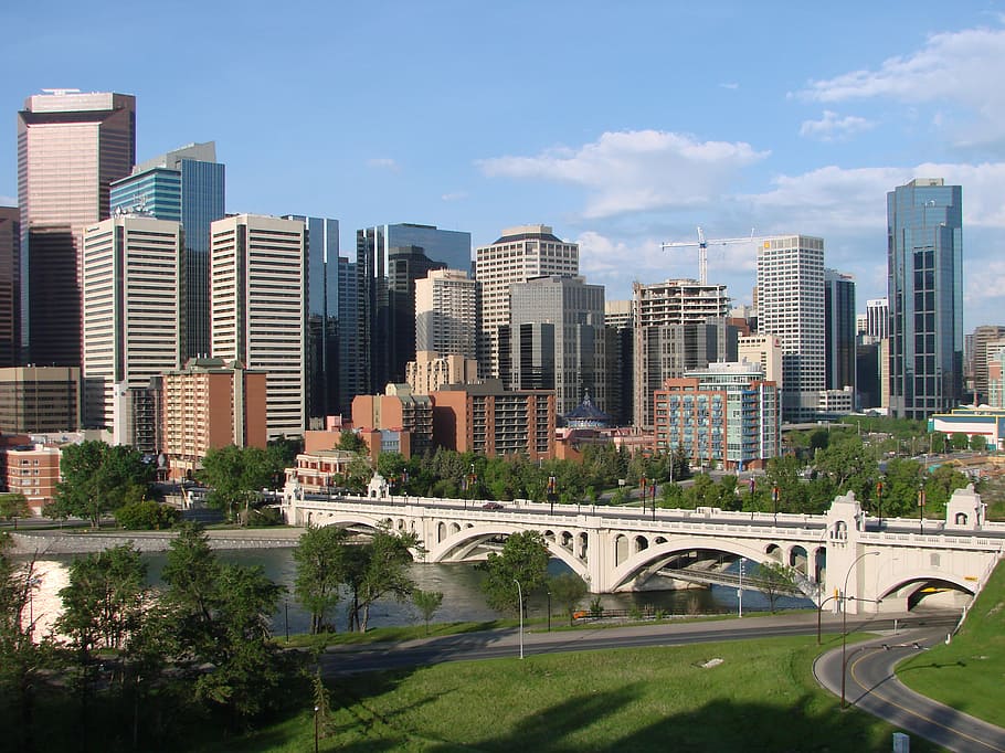 gray, brown, high-rise, buildings, calgary, canada, downtown, cities, city, skyline