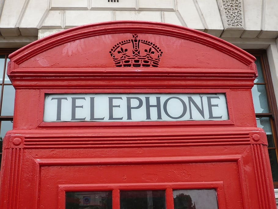 red, phone booth, london, red telephone box, british, england, communication, text, western script, telephone