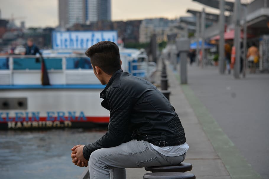 refugee, hamburg, longing, port, ferry, wide world, city, architecture, one person, built structure