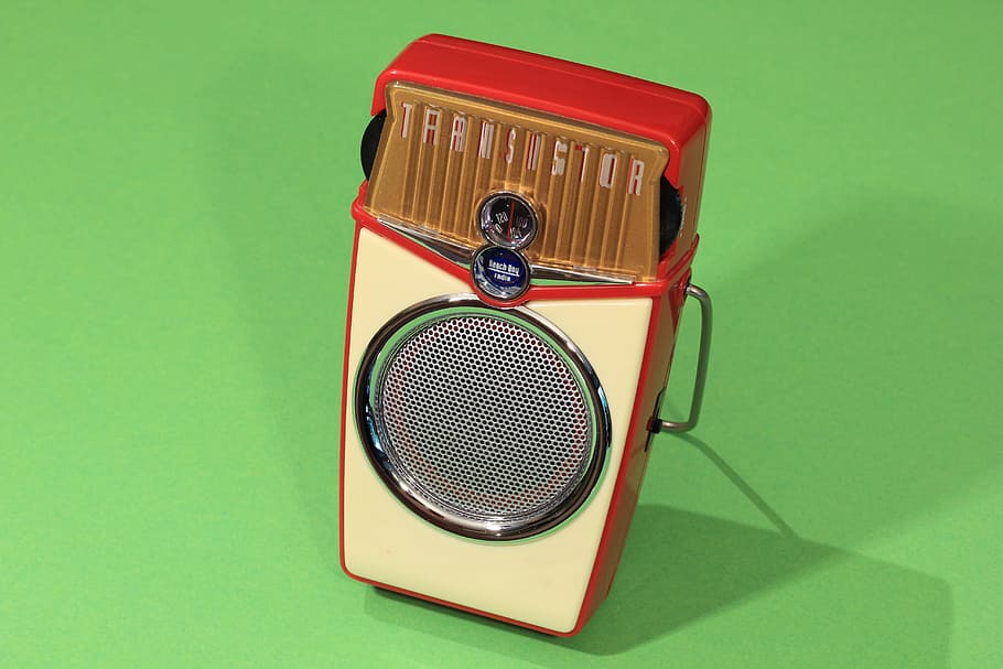 transistor, radio, receptor, portátil, bolsillo, beach boy, retro, color verde, tecnología, música