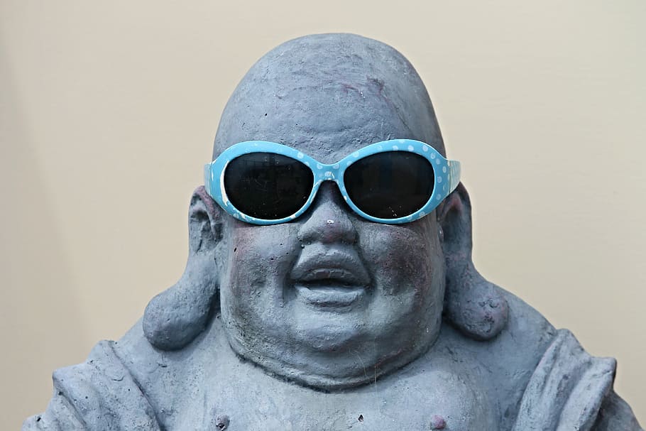 budai, wearing, sunglasses statuette, Figure, Buddha, Sunglasses, buddha figure, fun, laugh, head