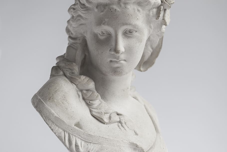 sculpture, female, woman, bust, classical, antique, mythology, face, religion, white