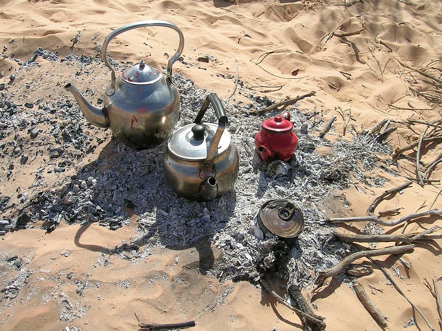 tea in the sahara, tee, desert, campfire, teapot, land, sand, high angle view, nature, beach