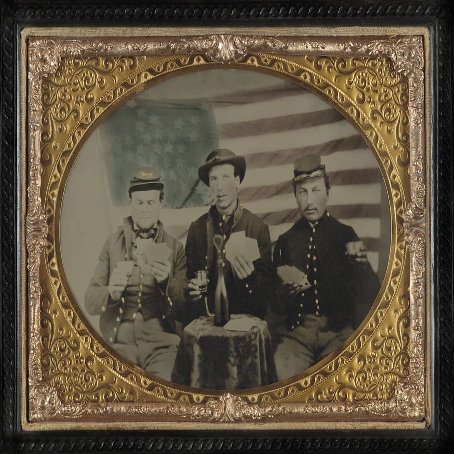 civil war, confederate, soldiers, flag, american, cigar, smoking, cards, antique, confederacy
