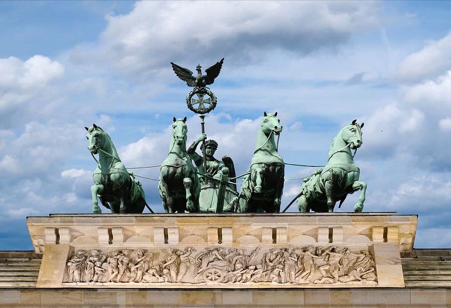 patung kuda hijau, jerman, gerbang brandenburg, monumen, berlin, quadriga, tengara, ibu kota, tua, tempat menarik