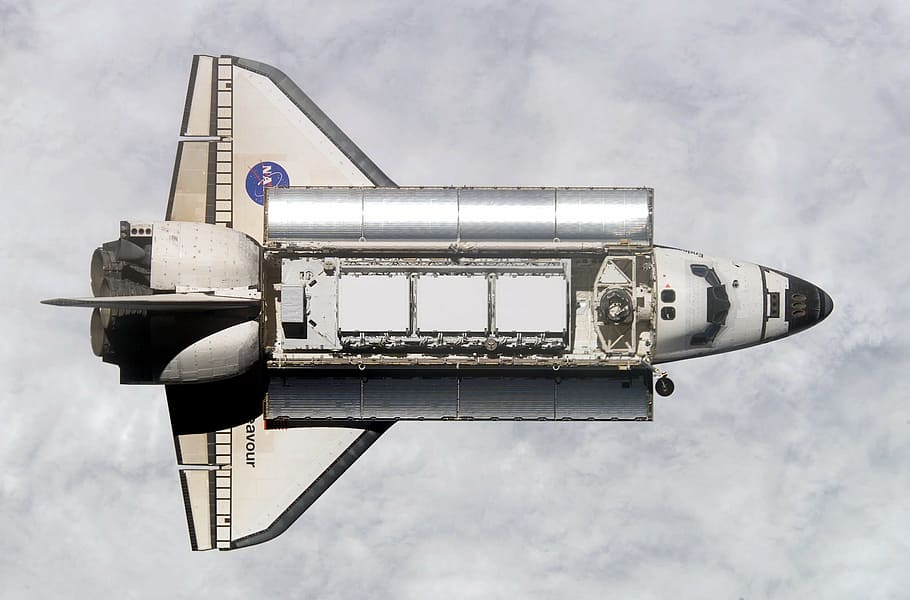 branco, preto, foto do ônibus espacial, ônibus espacial, esforço, acima, estação espacial internacional, nuvens, espaço, nave espacial