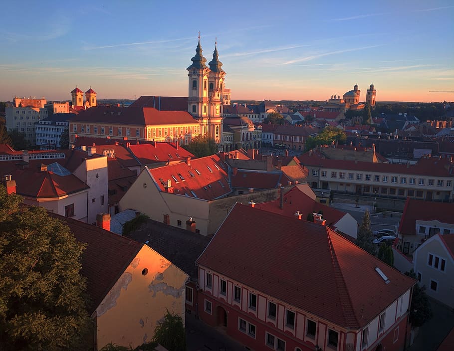 Eger, Cityscape, Hungary, Sunset, Wine, europe, landscape, church, city, dusk