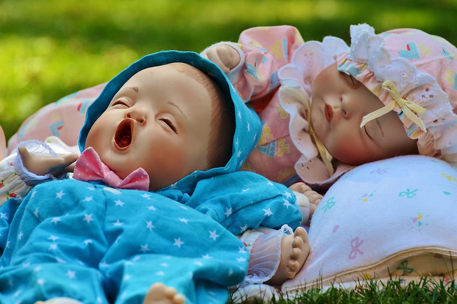 아기, 두, 수면, 눈을 감고, 평화로운, 귀여운, 유아, 사랑하는, 인형, 매력적인