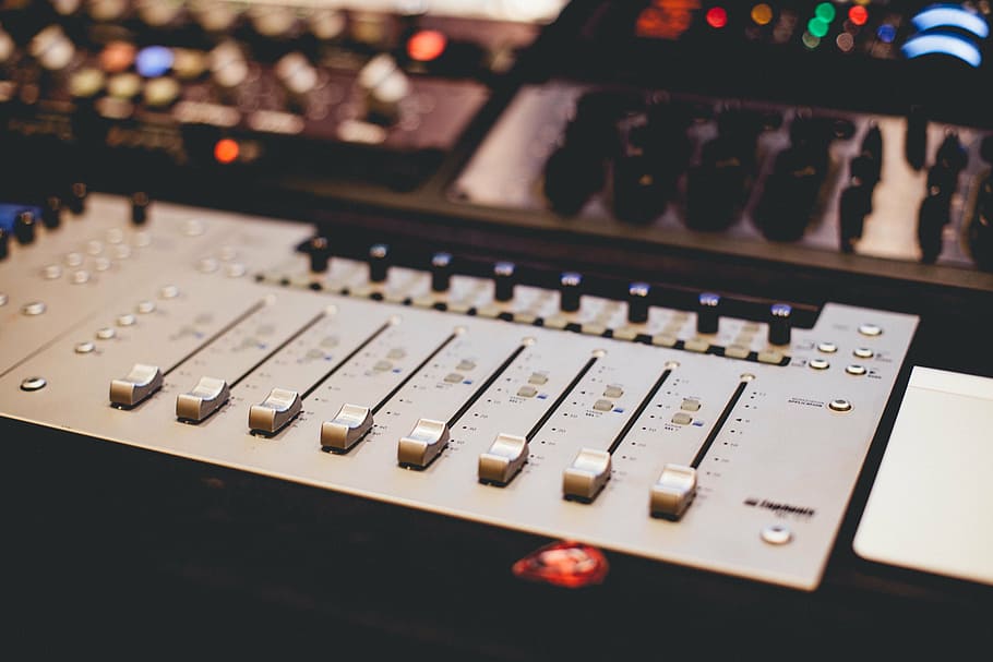 gray audio mixer, close, view, gray, audio, mixer, music, recording, instrument, equipment