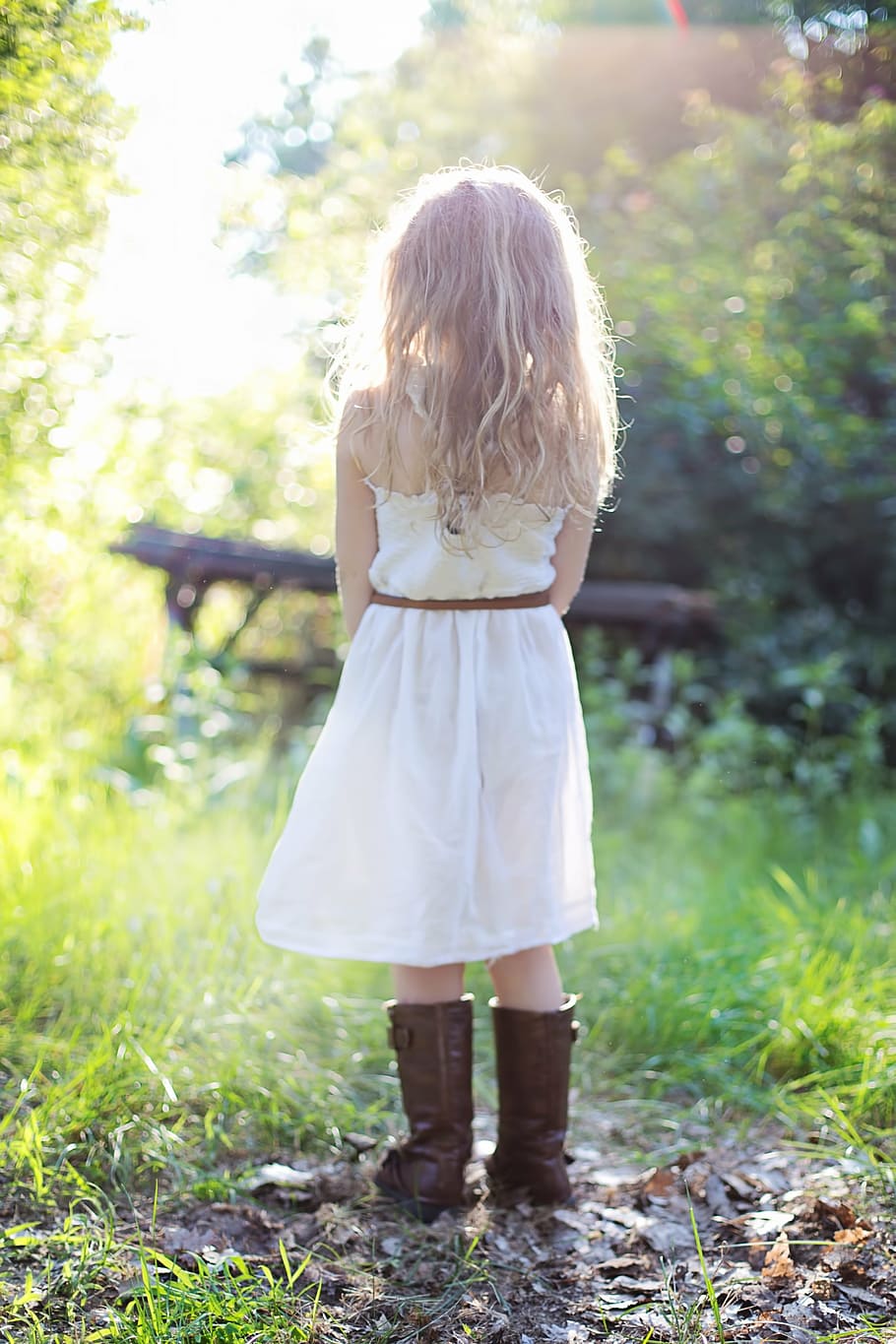 girl, wearing, white, strapless dress, summer, little girl, child, childhood, kid, young