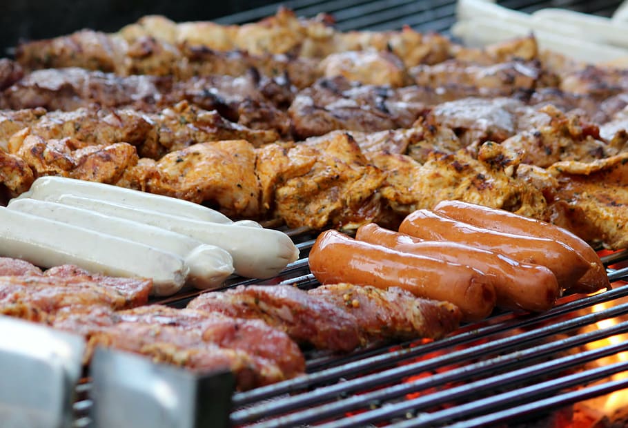 variety, grilled, food, smoker grill, grill, grilled meats, hot, tasty, sausage, meat