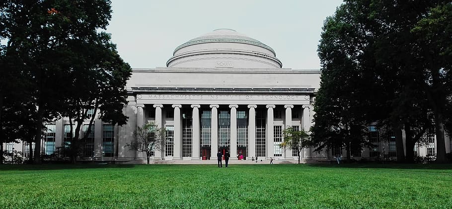 white concrete building, Massachusetts, Cambridge, Boston, Usa, united states, university, mit, institute of technology, architecture