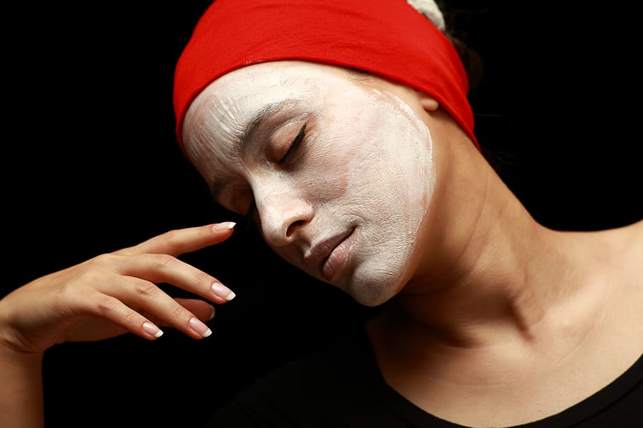 woman, face paint, wearing, red, headband, model, girl, women's, hands, exposure
