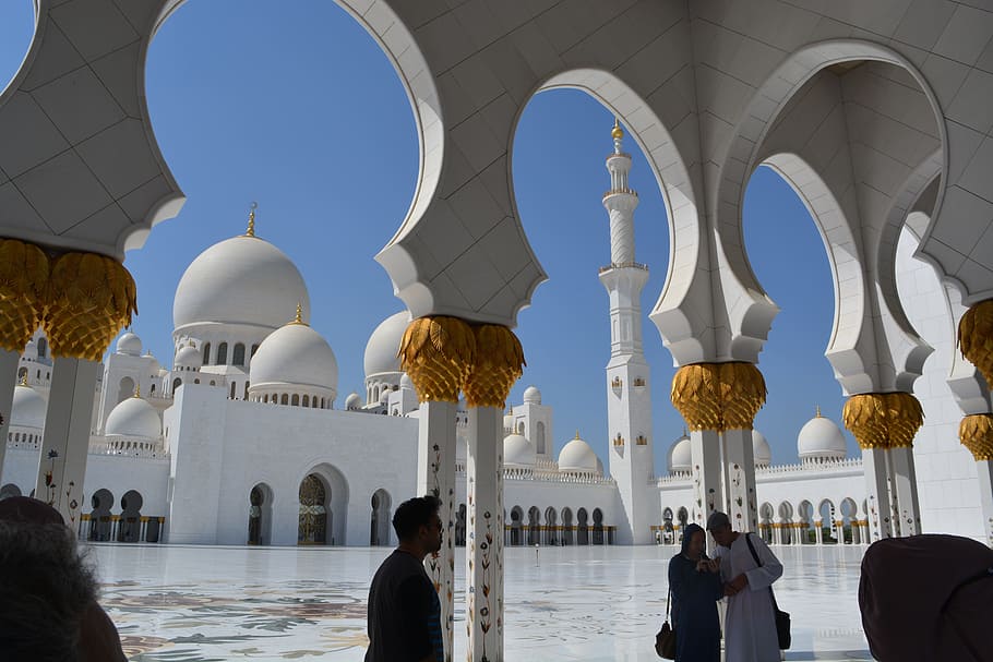 Abu Dhabi, mezquita, jeque Zayed, Dubai, gira, arquitectura, grupo de personas, lugar de culto, estructura construida, religión