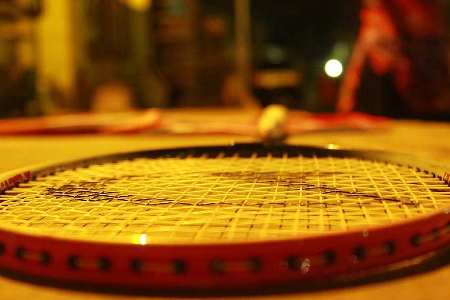 selective, focus photo, black, red, badminton racket, badminton, racket, sport, leisure, game