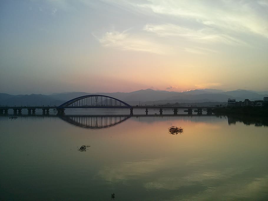 rio, ponte, brilho, céu, arco, chuncheon, rio soyang, soyang 2ª classe, agua, reflexão