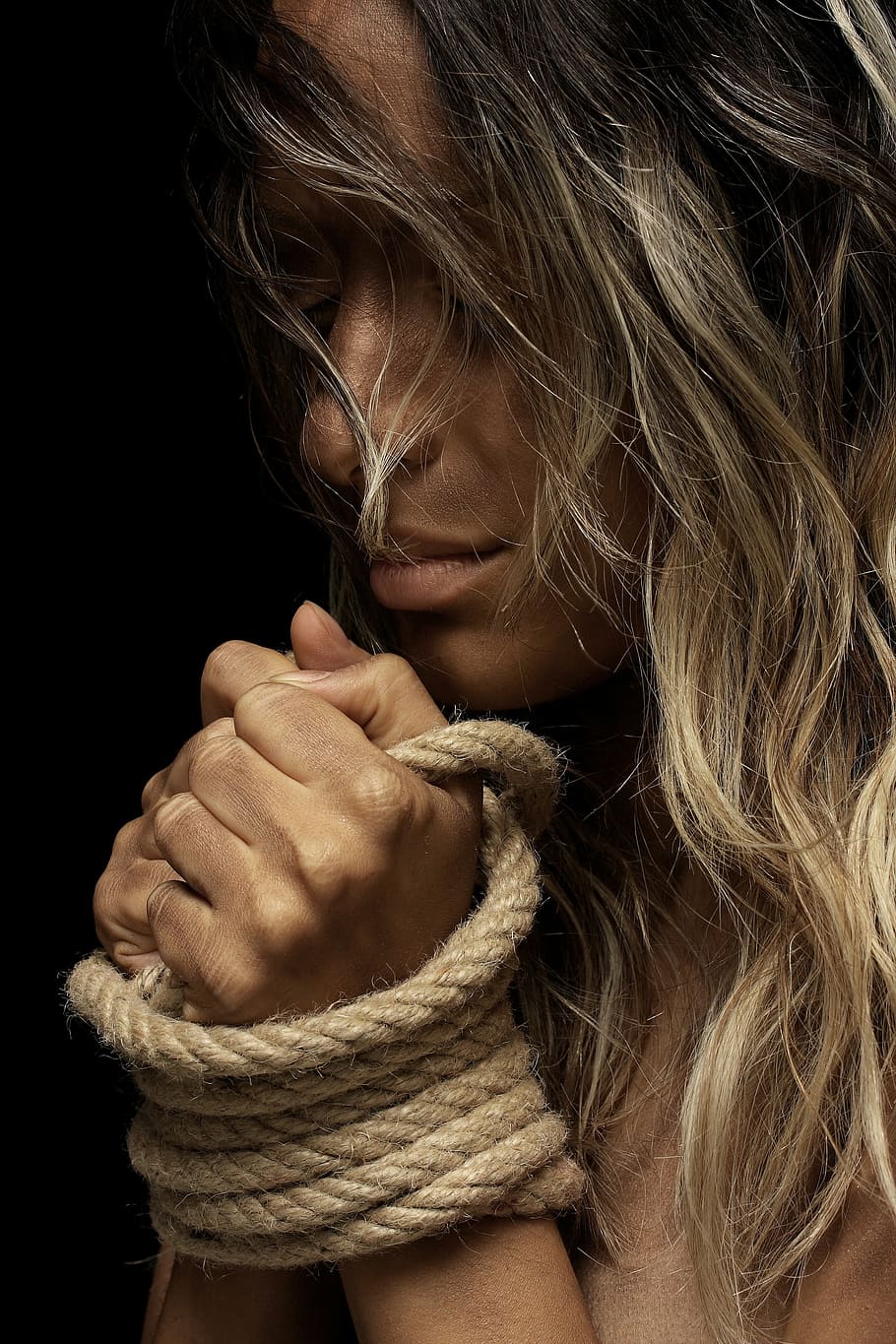 woman, holding, brown, rope, model, exposure, hands, bondage, dom, passion
