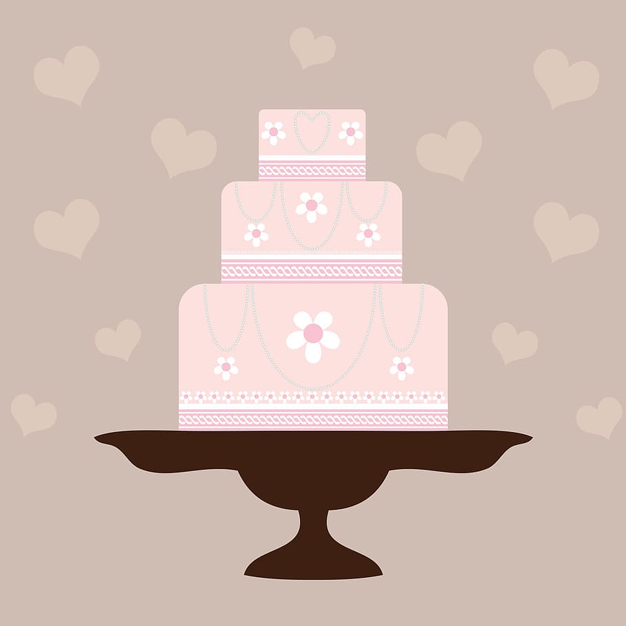 floral cake illustration, cake, pink, food, sweet, dessert, birthday, celebration, decoration, birthday cake