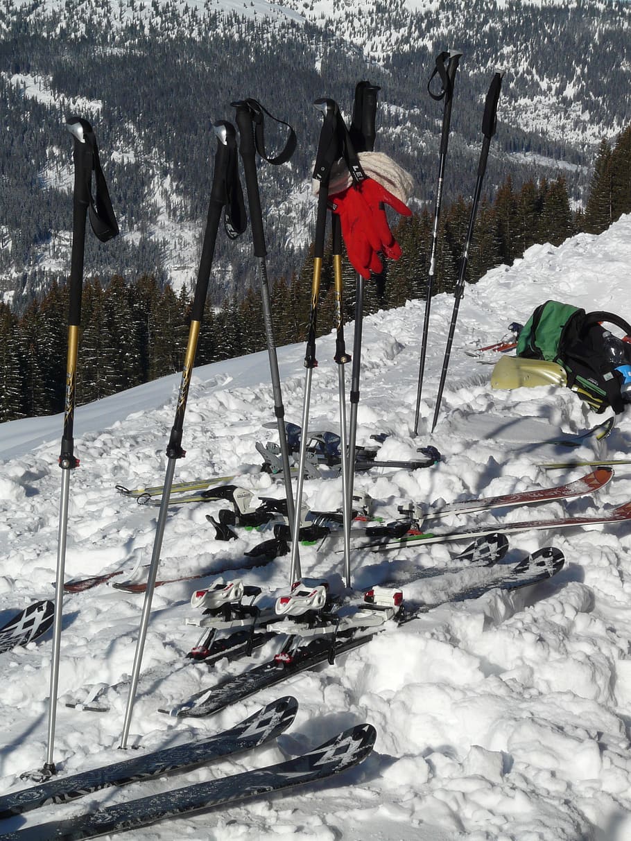 ski poles, sticks, ski, touring skis, backcountry skiiing, snow, winter, wintry, equipment, material