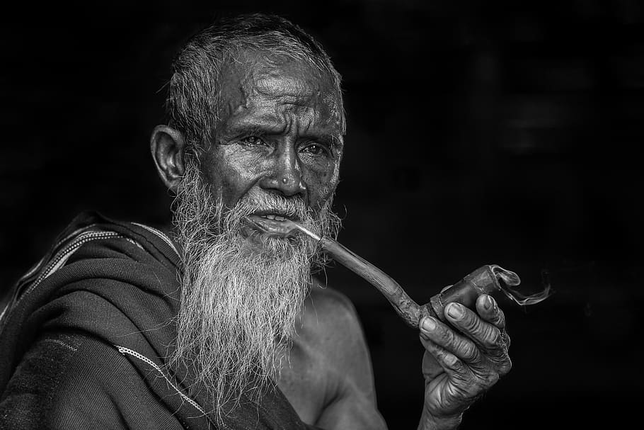 portrait, smoking, old people, man, pipe smoking, beard, elderly, smoke, one person, males