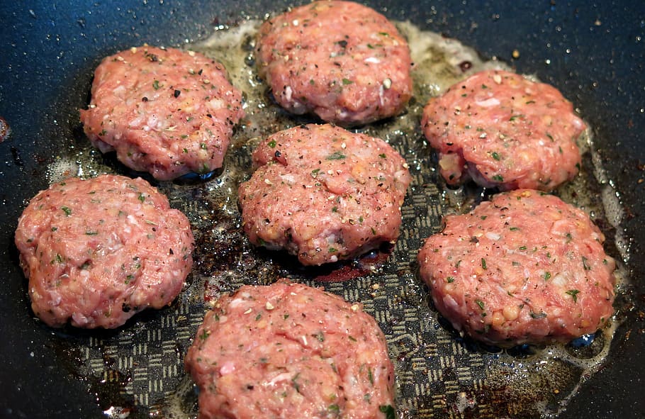 fried, meat, cooking pot, minced meat, meat balls, meatballs, coleslaw, burger, pan, sear