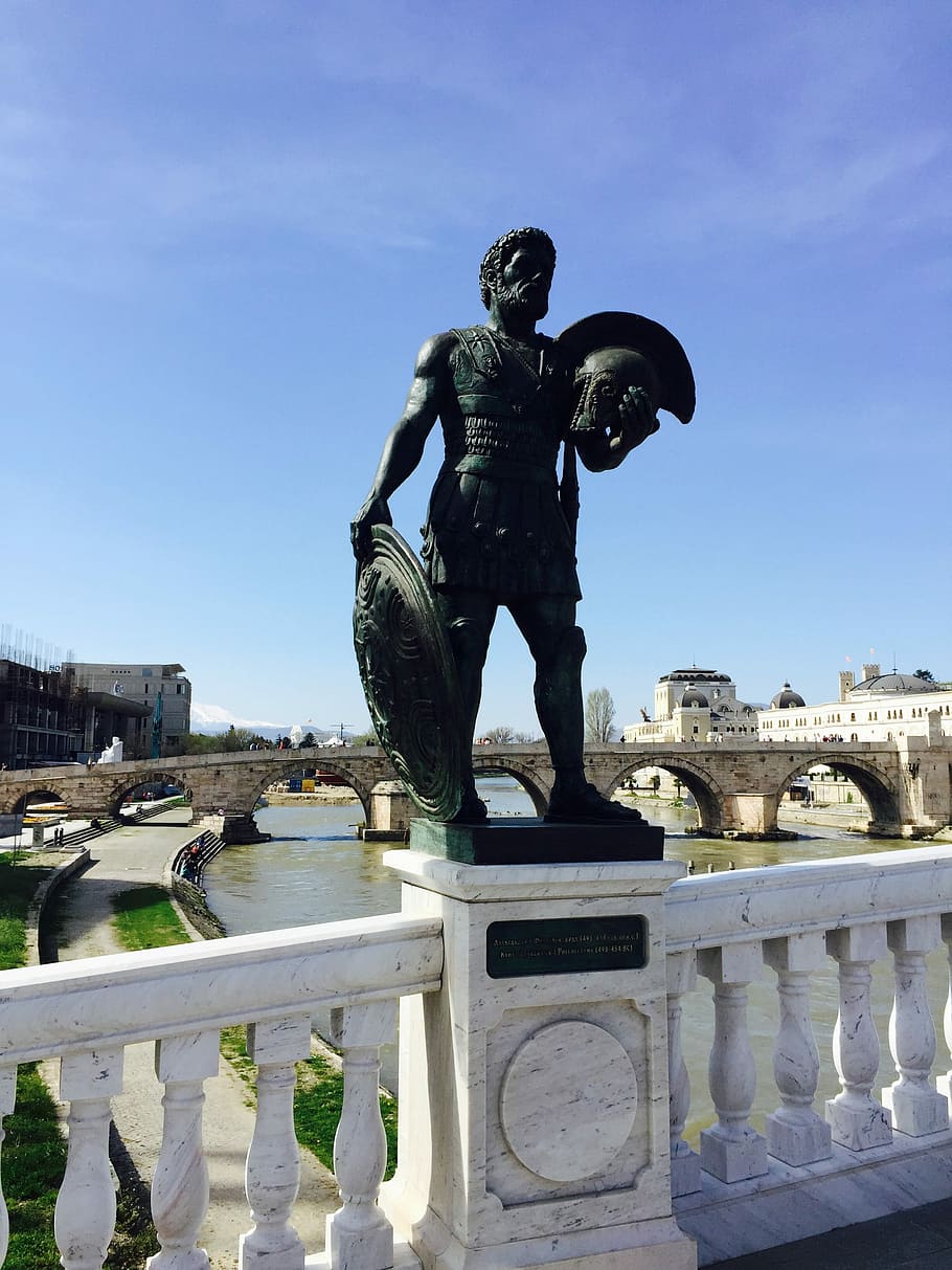 Estatua, Skopje, Alejandro Magno, figura, arquitectura, azul, estructura construida, al aire libre, militar, ciudad