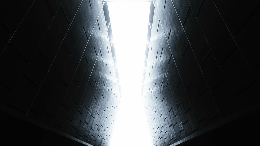 black and white, slit, light and shadow, contrast, building, architecture, built structure, low angle view, wall - building feature, day