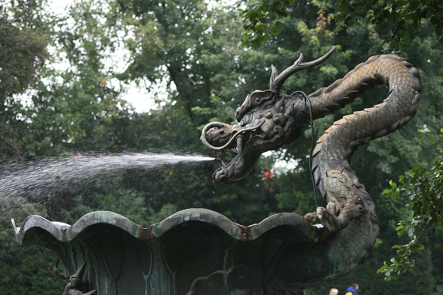 fountain, decorative fountains, water, water fountain, water feature, gargoyle, figure, dragons, mythical creatures, representation
