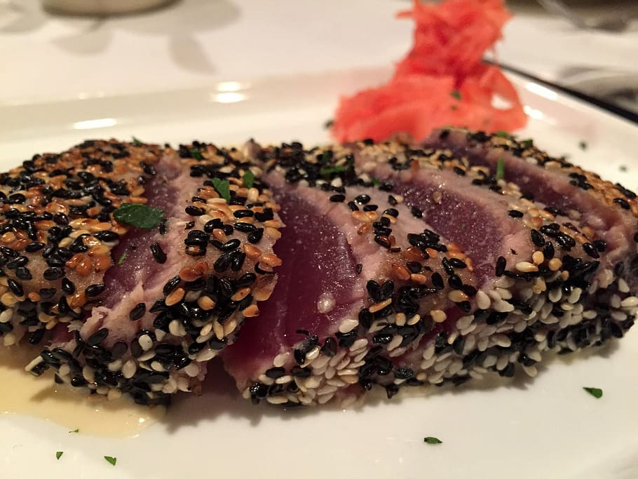 sushi de atum, prato, peixe de atum, sushi, peixe, carne, domínio público, sashimi, frutos do mar, sementes