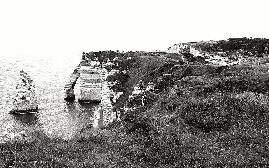 cliff, felsentor, coast, normandy, rocks stone coast, sea, alabaster coast, etretat, france, landscape
