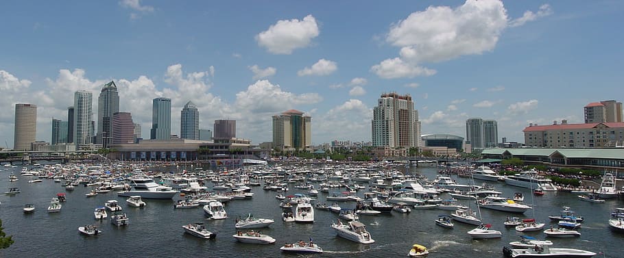 landscape photography, city port, ships, skyline, tampa, florida, harbor, boats, event, usa