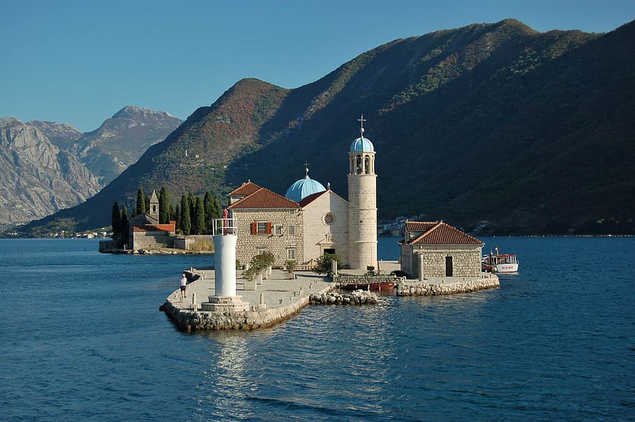 Island, Temple, Bay, Christianity, architecture, perast, montenegro, religious, church, culture