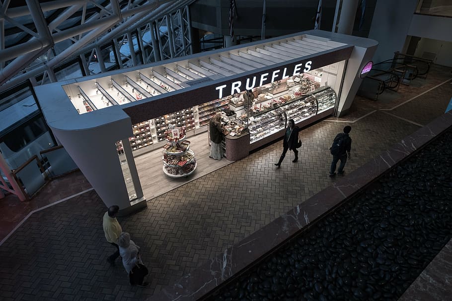 truffles store facade, architecture, building, infrastructure, shopping, mall, bread, store, people, walking