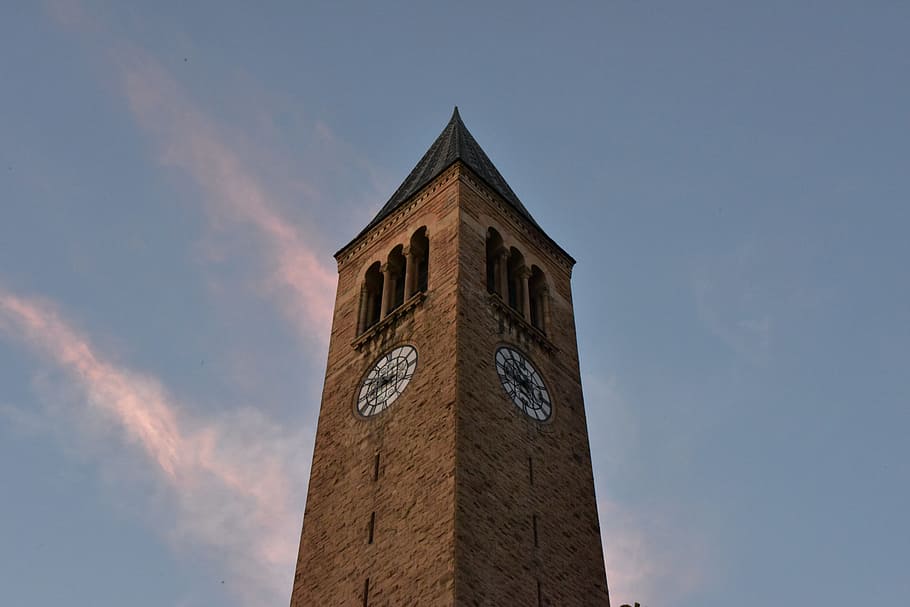 the bell tower, united states, cornell, tower, american beauty, clock, time, sky, sunset, architecture