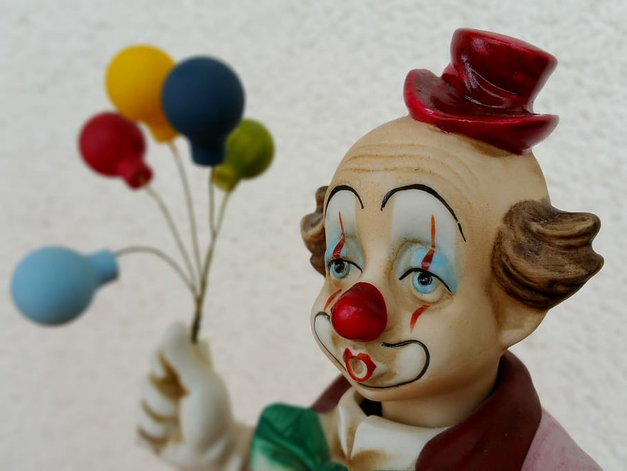 statuette, clown, ballons, colorful, funny, balloons, birthday, representation, art and craft, human representation