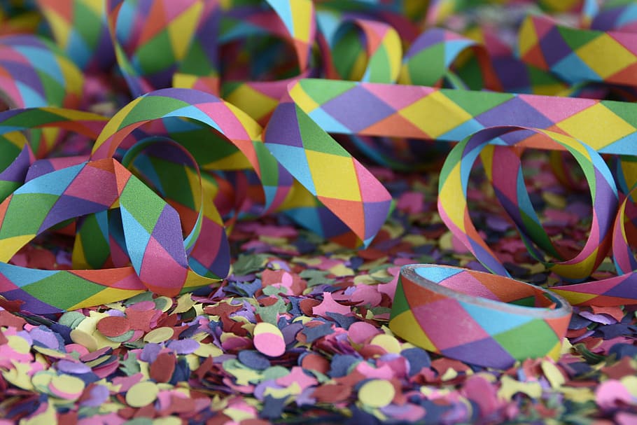 multicolored papers, streamer, confetti, carnival, party, colorful, celebration, celebrate, ringed, party articles
