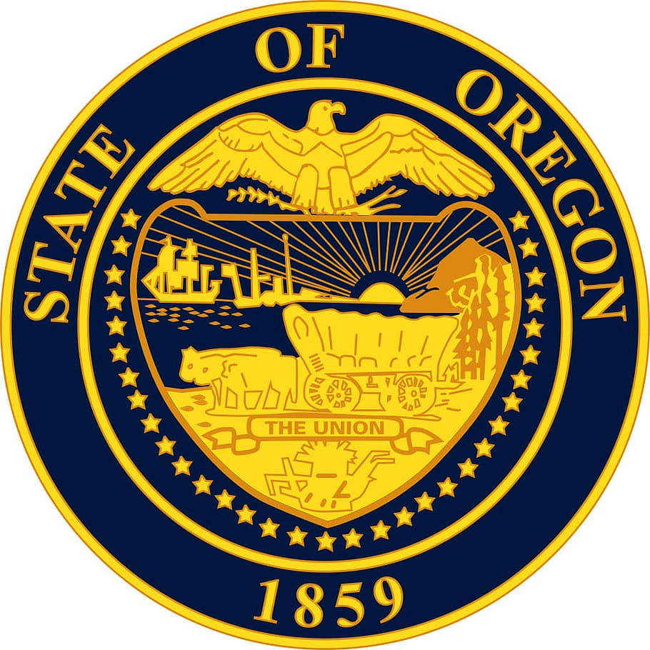 Sello de Oregon, Oregon, dominio público, símbolo, Estados Unidos, insignia, etiqueta, signo, vector, ilustración