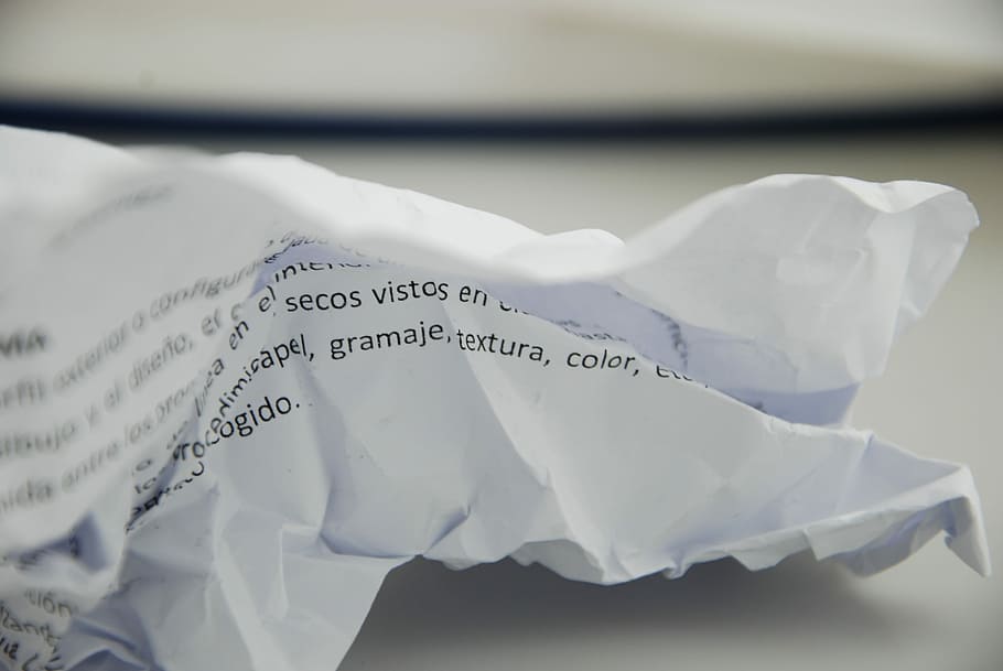 Paper, White, wrinkled, crumpled paper, close-up, healthcare and medicine, studio shot, indoors, text, crumpled