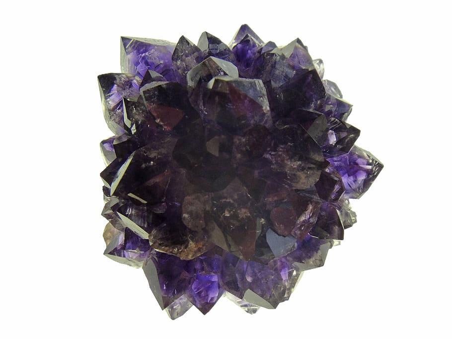 purple crystal, crystal, amethyst, purple, transparency, stone, mineral, power stone, white background, studio shot