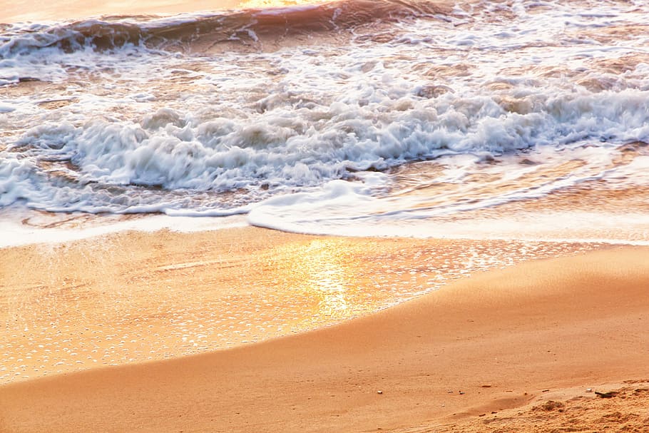 波, 太陽, まぶしさ, 泡, 砂浜, 太陽のまぶしさ, 朝, ビーチ, 自然, 砂