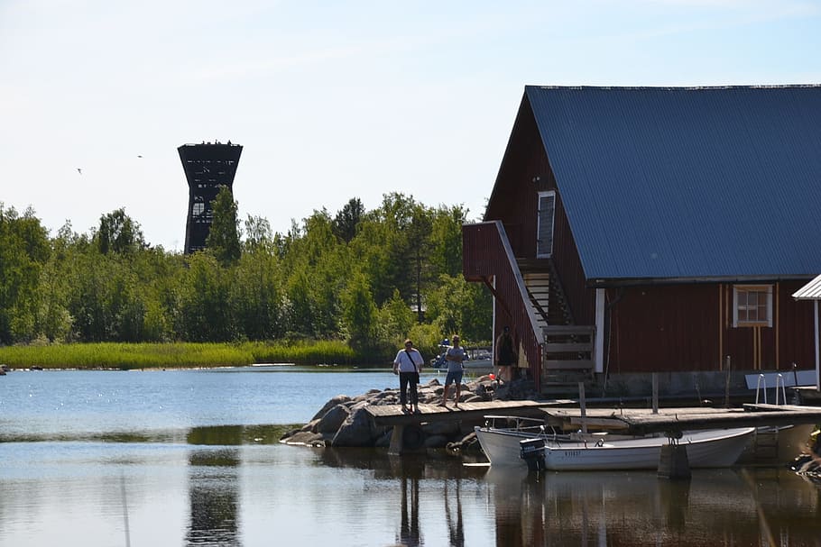 verano, playa, agua, pueblo pesquero, finlandia, arquitectura, estructura construida, exterior del edificio, árbol, cielo