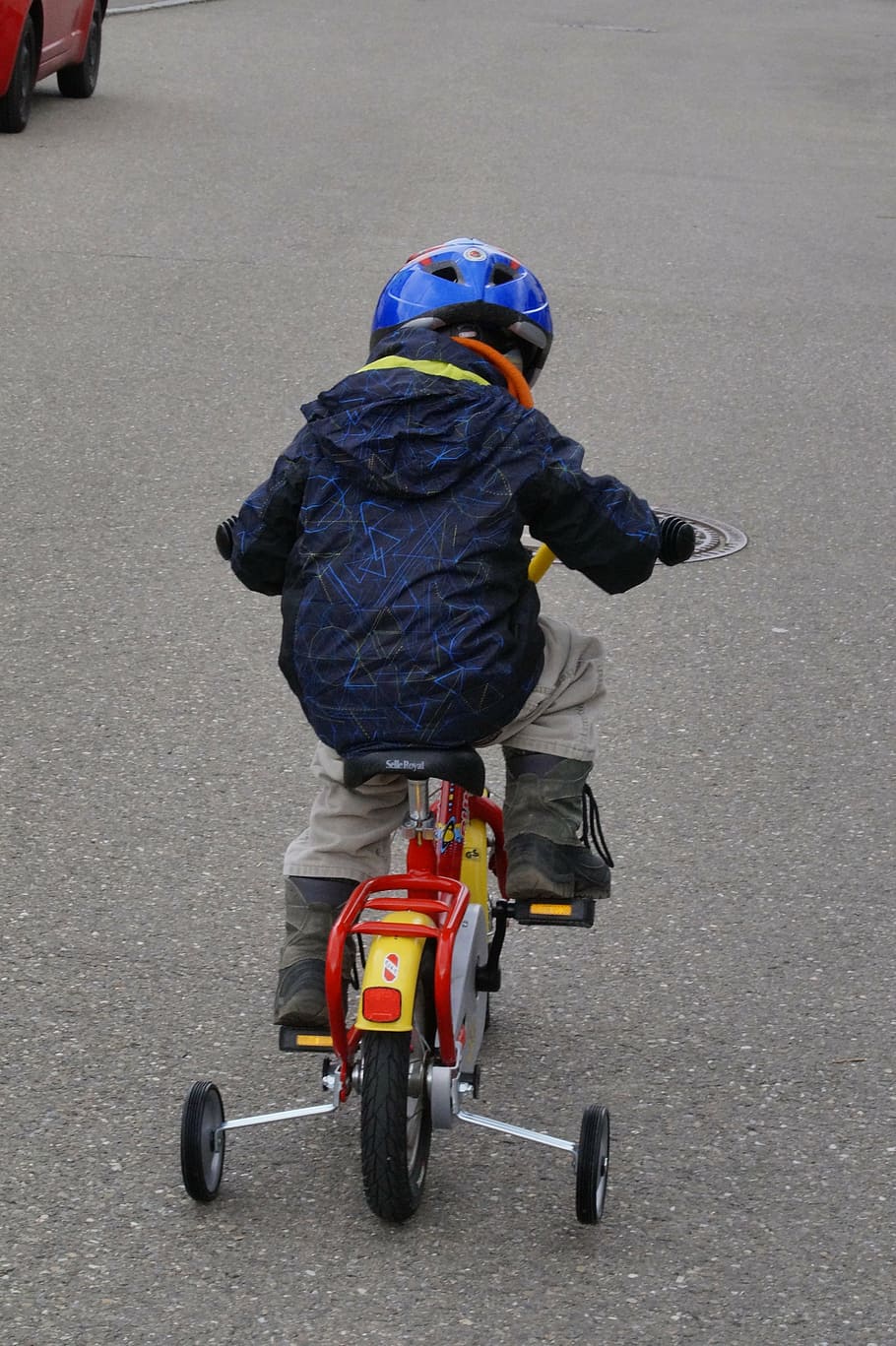 bicicleta, andar de bicicleta, criança, rodas de treinamento, roda, ciclo, estrada, ciclistas, crianças, locomoção