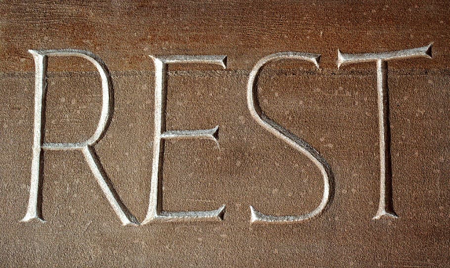 rest text, rest, relax, recovery, relaxation, pause, wait, inscription, stone, tired