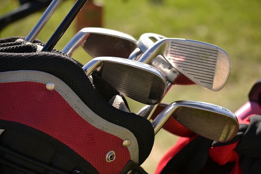 golf club, set, bag, golf, sticks, golfer, green, niblick, transportation, retro styled