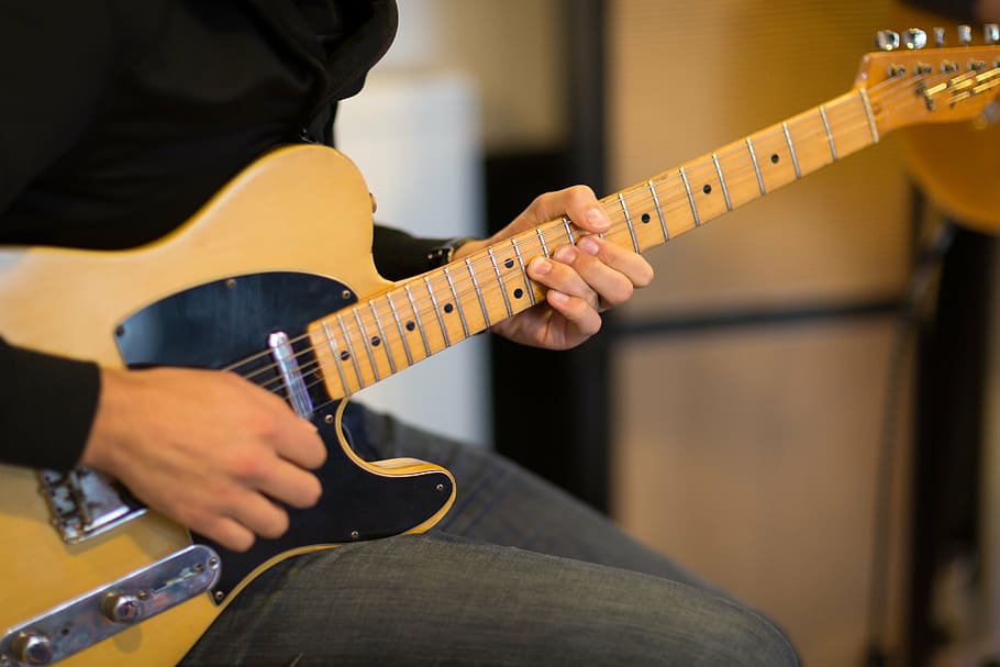 man, playing, telecaster, electric, guitar, music, stringed instrument, fender, instrument, electric guitar