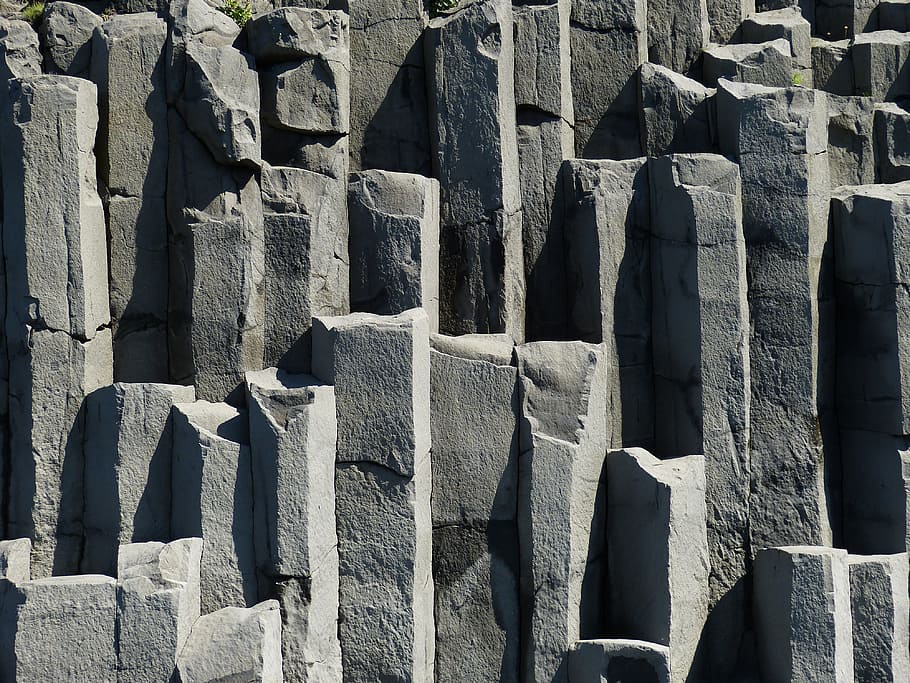 말뚝, 회색, 바위, 아이슬란드, 빅, 사우스 코스트, 산, 돌, 현무암, 기둥