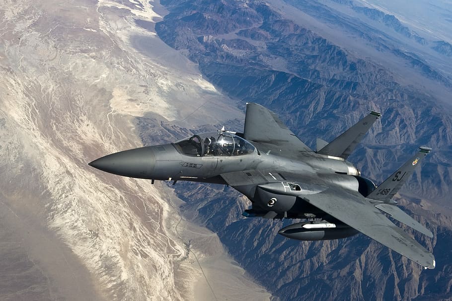 black fighting jet, fighter jet, f 15 strike eagle, fighter aircraft, jet fighter, fighter bomber, jet, aircraft, fly, speed