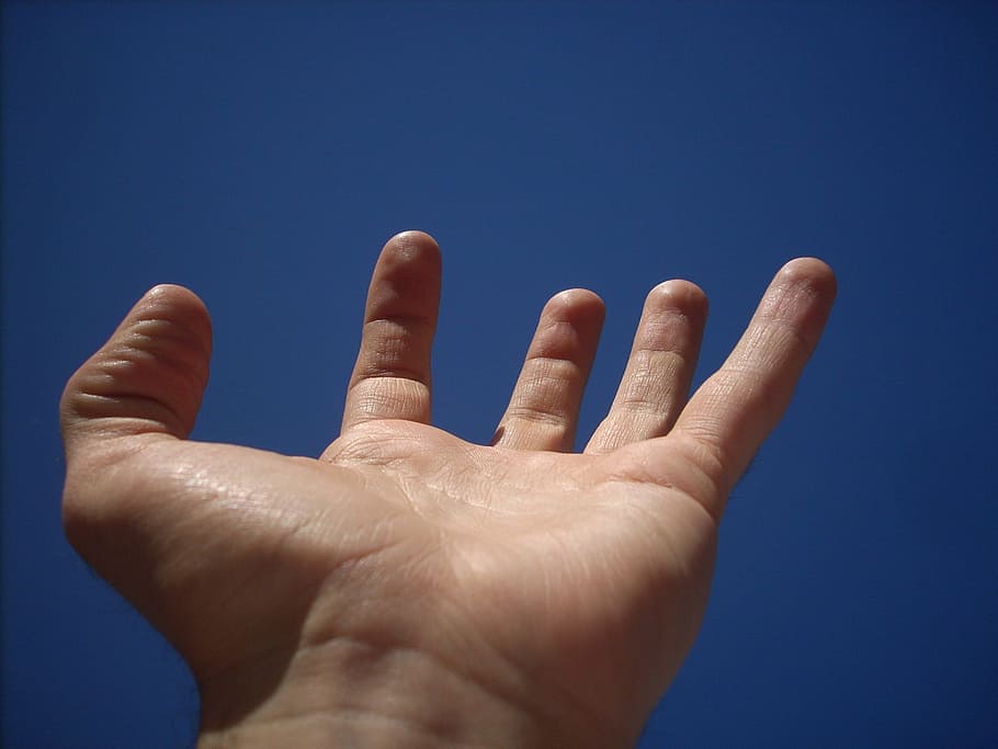 left person hand, Hand, Fingers, Hands, sky, human body part, human hand, blue, colored background, sport