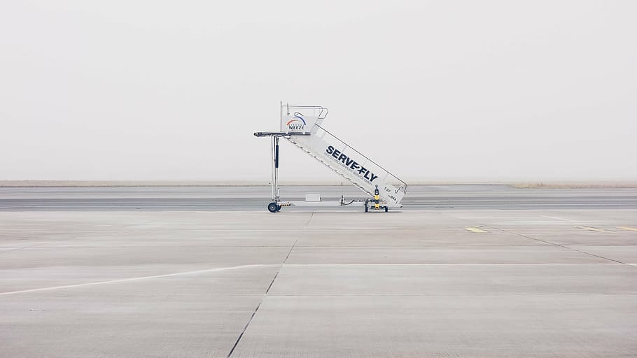 white servefly ladder, staircase, airport, modern, technology, stairway, steel, architecture, runway, metro