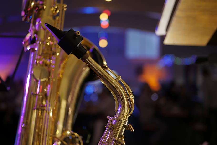 closeup, gold saxophone, saxophone, instrument, jazz, wind instrument, big band, musical instrument, arts culture and entertainment, music